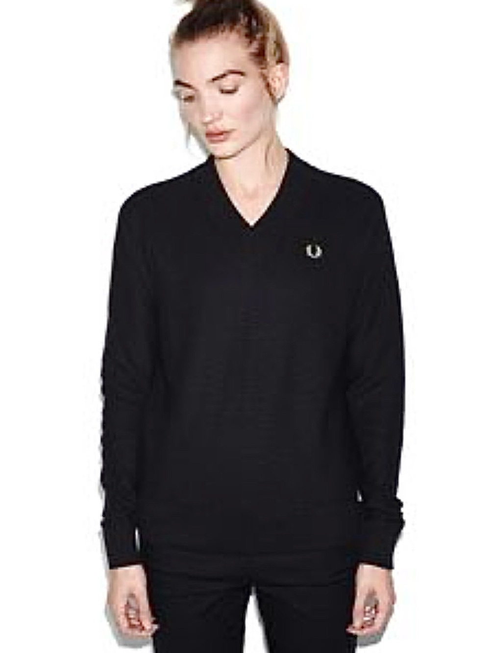 Fred Perry X Amy Winehouse Sweater Cotton Cashmere Black Pink Trim US 10 UK 14